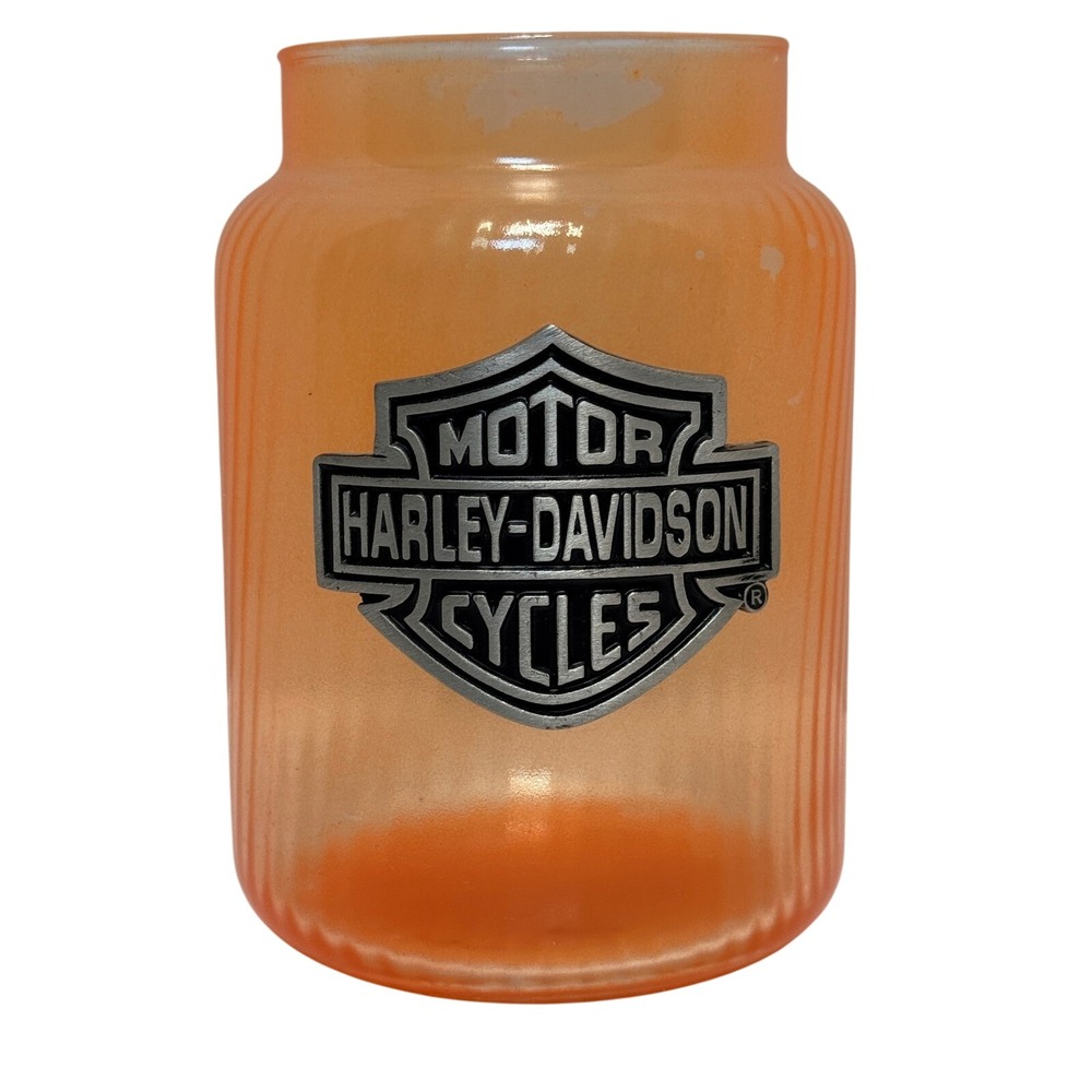 Orange Harley Davidson Cycles Glass Jar Tumbler Collectible - no‎ candle *